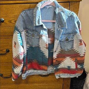 Denim Aztec Print Jacket